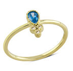 14 Ayar Altın Mavi Damla Taşlı Yüzük YZK097A