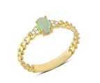 14 Ayar Altın Yeşil Taşlı Zincir Kollu Yüzük YZK125A