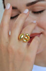 Çoklu Bombeli Asimetrik Yüzük Gold Renkli