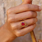 Telkari Güneş Kırmızı Yüzük