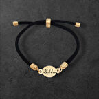 Göz Alıcı Siyah Örgülü ve Yuvarlak Motifli 14 Ayar Altın Plakalı Yıldız Bilekliği