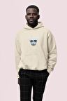 Youth Baskılı Bej Erkek Kapüşonlu 3 iplik Şardonlu Ribanalı Kanguru Cepli Sweatshirt Hoodie