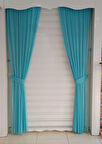 TÜL FON PERDE TURKUAZ RENK 1/3 SIK PİLELİ DİKİM