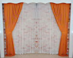 Turuncu Renk Fon Kadife Perde Çift Kanat 1/3 Sık Pileli Dikim V-15