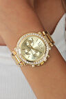 Gold Metal Kasa Taşlı Kadın Kol Saati