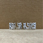 Kedi Desenli Gümüş Renk Ayarlanabilir Yüzük