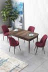 Zen Serisi 80x132 Mdf Açılabilir Barok Ahşap Desen Masa Takımı Ve 4 Bordo Sandalye