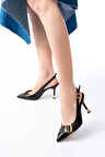 İnf-1151 Siyah Günlük Arkası Açık Topuklu Kadın Ayakkabı