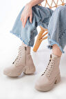 Fz-2550 Bej Yüksek Tabanlı Bağcıklı Fermuarlı Günlük Kadın Bot