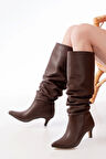 Sr-2001 Kahverengi İnce Topuklu Günlük Kadın Çizme