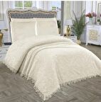 FRANSIZ DANTELLİ 6 PARÇA BATTANİYE YATAK ÖRTÜSÜ SETİ KREM