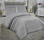 FRANSIZ DANTELLİ 6 PARÇA BATTANİYE YATAK ÖRTÜSÜ SETİ GRİ