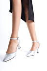 Kadın Gümüş Stiletto Taşlı İnce Topuklu ayakkabı