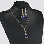 ZİRKON MAVİ TAŞ ALTIN KAPLAMA KOLYE SET