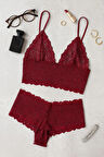 Kadın Bordo Dantel Bralet Şort Takımı – Asil ve Sofistike İç Giyim