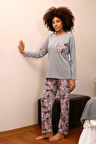 Kadın Uzun Kol Penye Pijama Takım Gri