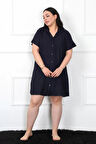 Büyük Beden Dokuma Düğmeli Lacivert Tunik Gecelik
