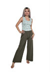 Kadın Kalın Askılı Body Bol Paça Pantolon 2`li Takım Su Yeşili
