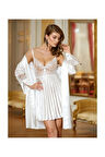 Kadın Ekru Gecelik Sabahlık Takım