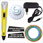 Sarı Renk 3D Kalem + 3 Renk Toplam 10 Metre Pla Filament + Şablon