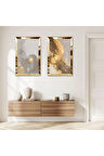 GOLD AYNALI PLEKSİ ÇERÇEVELİ GRİ ARKA PLANLI DEKORATİF İKİLİ MDF TABLO SETİ