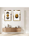 GOLD AYNALI PLEKSİ ÇERÇEVELİ MODERN BEYAZ ARKA PLANLI SOYUT ŞEKİLLER İKİLİ MDF TABLO SETİ