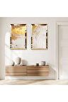 GOLD AYNALI PLEKSİ ÇERÇEVELİ KREM RENGİ İKİLİ MDF TABLO SETİ