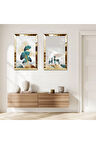 GOLD AYNALI PLEKSİ ÇERÇEVELİ SOYUT BİTKİ VE GEĞİK DEKORATİF İKİLİ MDF TABLO SETİ