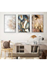 Siyah Metal Çerçeveli Soyut Desen Üçlü Kırılmaz Cam Tablo Seti