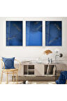 Siyah Metal Çerçeveli Mavi Soyut Desen Üçlü Kırılmaz Cam Tablo Seti