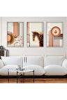 Gold Metal Çerçeveli Minimalist Soyut Desen Üçlü Kırılmaz Cam Tablo Seti