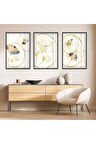 Gümüş Metal Çerçeveli Soyut Desen Üçlü Kırılmaz Cam Tablo Seti