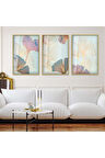 Gümüş Metal Çerçeveli Soyut Desen Üçlü Kırılmaz Cam Tablo Seti