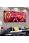 Pembe Ağaçlı Yol 100 X 50 Cm Saatli Kanvas Tablo