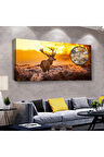 Geyik 100 X 50 Cm Saatli Kanvas Tablo