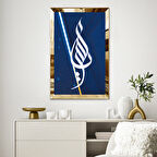 GOLD  AYNALI PLEKSİ ÇERÇEVELİ LACİVERT BEYAZ HAT SANATI  TABLO