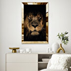 GOLD  AYNALI PLEKSİ ÇERÇEVELİ SİYAH TEMA ÜZERİNE ASİL ASLAN TABLOSU