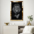 GOLD  AYNALI PLEKSİ ÇERÇEVELİ SİYAH BEYAZ ASİL ASLAN TABLOSU