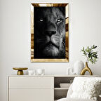 GOLD  AYNALI PLEKSİ ÇERÇEVELİ SİYAH BEYAZ YAKIN GÖRÜNTÜ ASLAN TABLOSU