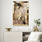 GOLD AYNALI PLEKSİ ÇERÇEVELİ MODERN SANATSAL KAHVERENGİ BEYAZ SOYUT ÇİZİM TABLO