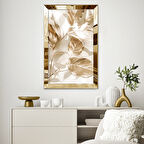 GOLD AYNALI PLEKSİ ÇERÇEVELİ MİNİMALİST BEYAZ SARI YAPRAKLI ZARİF SOYUT ÇİZİM TABLO