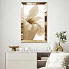GOLD AYNALI PLEKSİ ÇERÇEVELİ MODERN ZARİF BEYAZ SARI ÇİÇEK DESENLİ SOYUT ÇİZİM TABLO