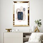 GOLD AYNALI PLEKSİ ÇERÇEVELİ BEJ VE LACİVERT MİNİMAL ŞEKİLLER TABLOSU