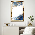 GOLD AYNALI PLEKSİ ÇERÇEVELİ MAVİ VE ALTIN RENKLİ SOYUT TASARIM TABLOSU