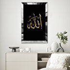 GÜMÜŞ  AYNALI PLEKSİ ÇERÇEVELİ  SİYAH ARKA PLANLI DİNİ ALLAH LAFZI TABLO