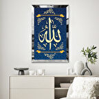 GÜMÜŞ  AYNALI PLEKSİ ÇERÇEVELİ MAVİ ARKA PLANLI ALLAH TEMALI DİNİ İSLAMİ TABLO