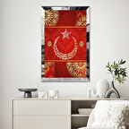 GÜMÜŞ  AYNALI PLEKSİ ÇERÇEVELİ KRIMIZI ARKA PLANLI AY YILDIZ TABLO