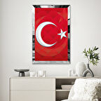 GÜMÜŞ  AYNALI PLEKSİ ÇERÇEVELİ KRIMIZI ARKA PLANLI AY YILDIZ BAYRAK TABLO