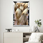 GÜMÜŞ AYNALI PLEKSİ ÇERÇEVELİ MODERN ALTIN SARISI KUŞ TÜYÜ SOYUT ÇİZİM TABLO
