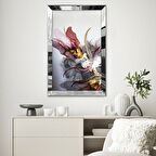 GÜMÜŞ AYNALI PLEKSİ ÇERÇEVELİ MODERN GRİ SARI SİYAH KIRMIZI ÇİÇEK DESENLİ SOYUT ÇİZİM TABLO